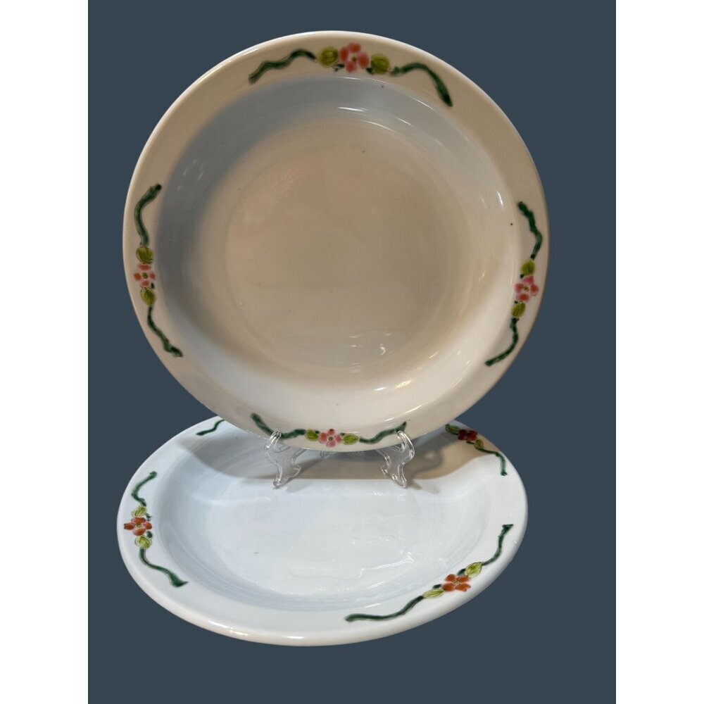 Set of 2 Chinoiserie Floral Rose Plates 10.5" Pale Celadon Color - Picture 1 of 5